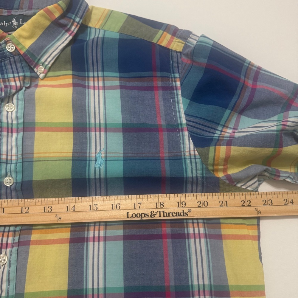 Ralph Lauren Button Down Shirt Mens L Multi Color Plaid Classic Fit Short Sleeve - Picture 5 of 7